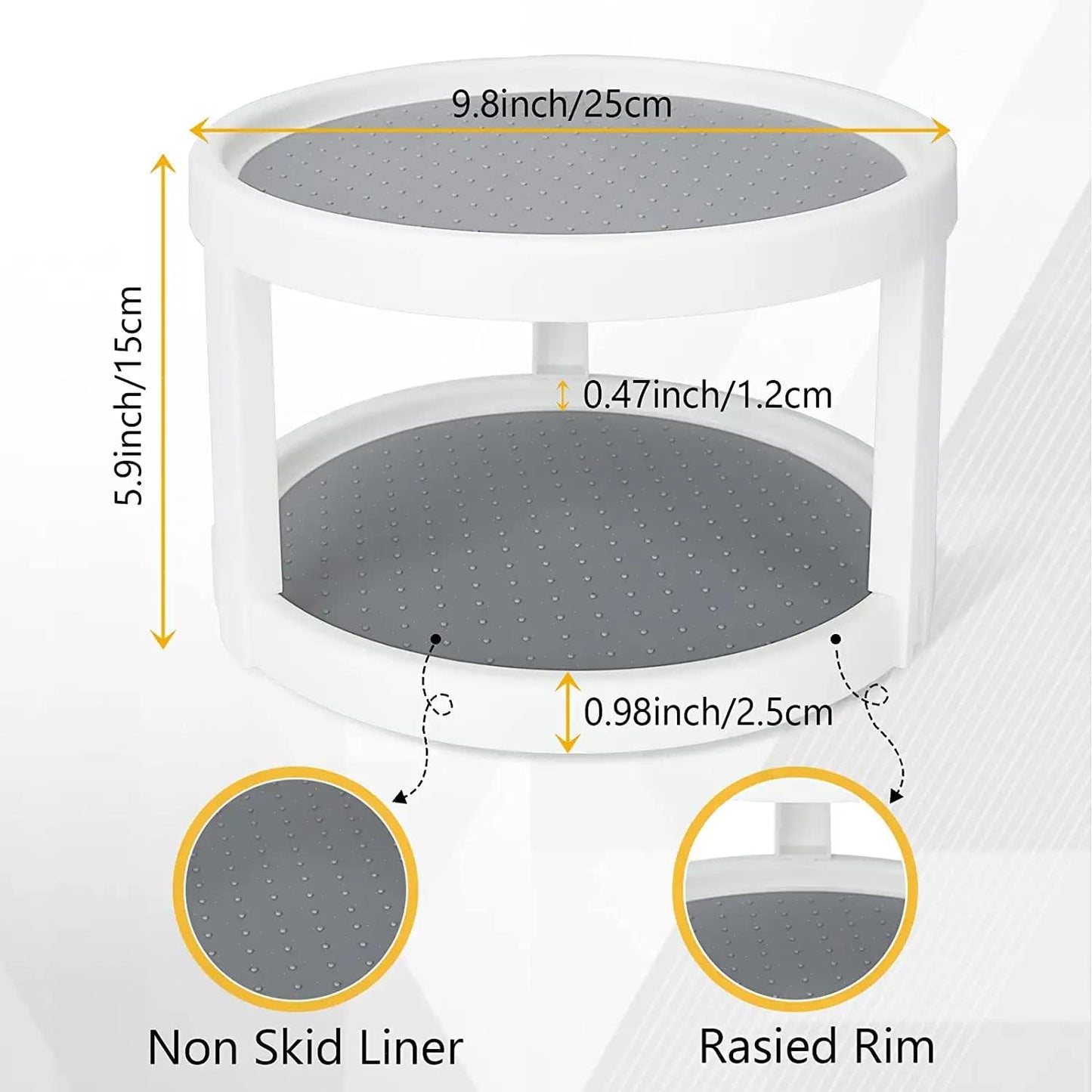 Lazy Susan Organizer, 2 Tier Non Skid Spice Rack Turntable,360 Degree Rotating Seasoning Organizer