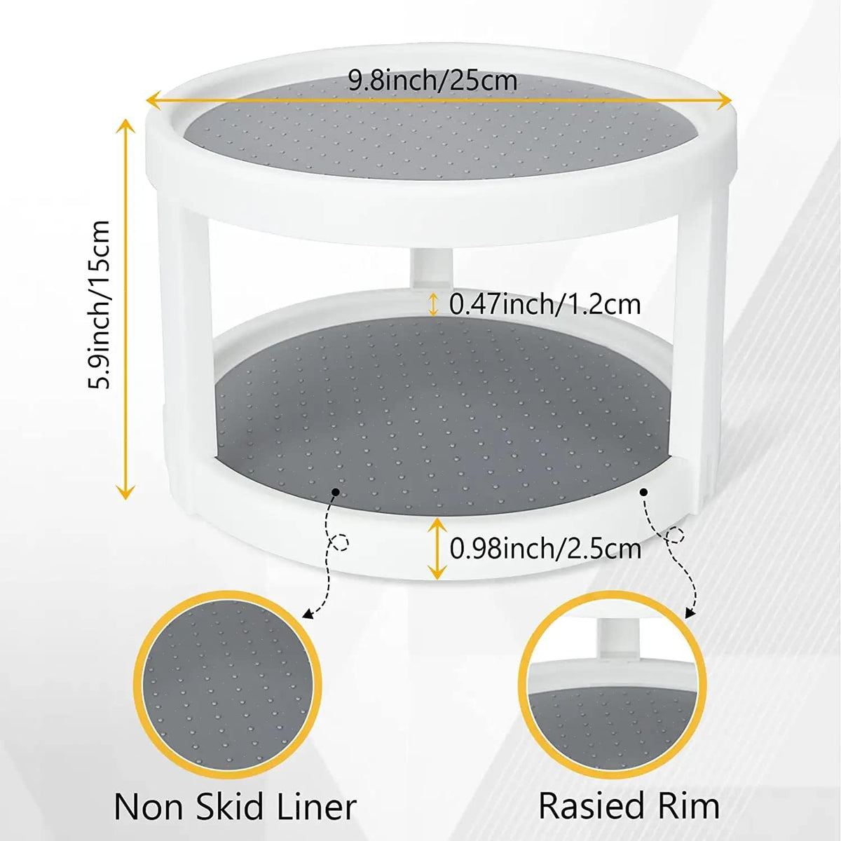 Lazy Susan Organizer, 2 Tier Non Skid Spice Rack Turntable,360 Degree Rotating Seasoning Organizer