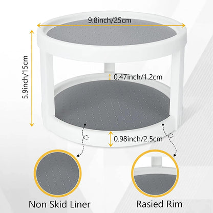 Lazy Susan Organizer, 2 Tier Non Skid Spice Rack Turntable,360 Degree Rotating Seasoning Organizer