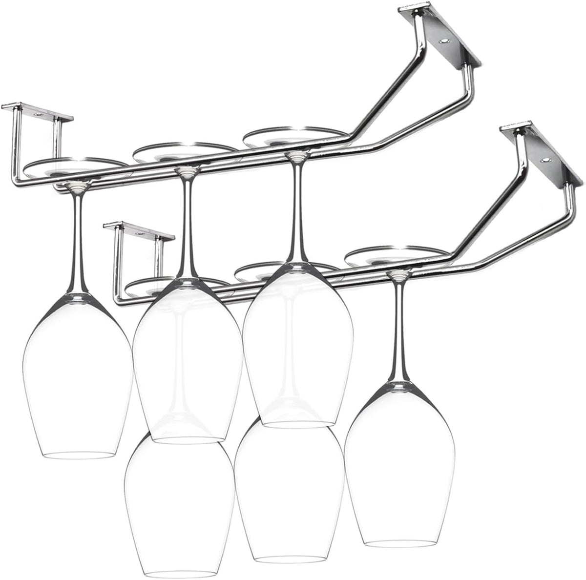 10.8 Inch Wine Glass Rack, Under Cabinet Wine Glass Holder, Wine Glass Hangers Under Shelf, Chrome