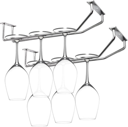 10.8 Inch Wine Glass Rack, Under Cabinet Wine Glass Holder, Wine Glass Hangers Under Shelf, Chrome