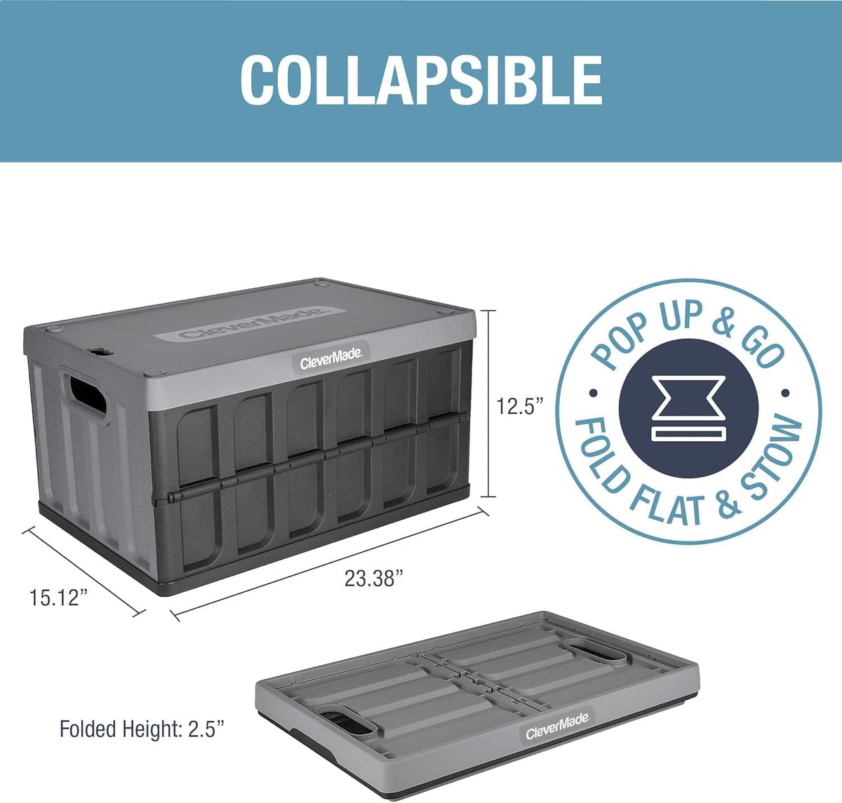 Collapsible Storage Bin (With Lid) (100% Recycled) - 62L - Obsidian (3PK)