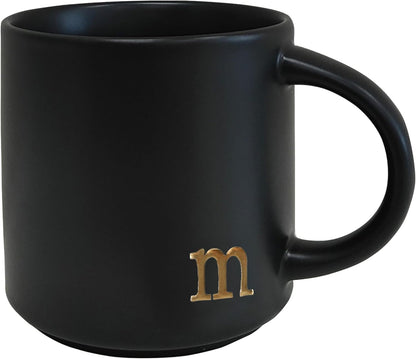COLLECTIVE HOME - Black Monogram Ceramic Mugs, 15 oz Golden Initial Coffee Cups, Elegant Alphabet