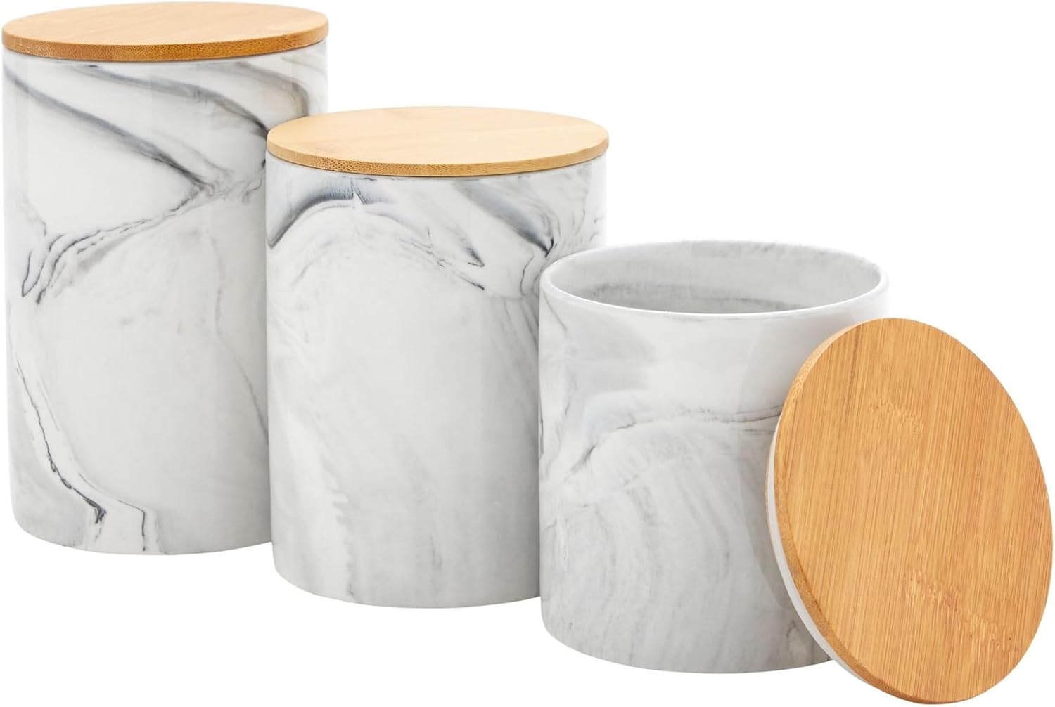 Farmlyn Creek Sugar & Coffee Container Set 3-Piece - White Marble Finish Ceramic Jar Set - Airtight