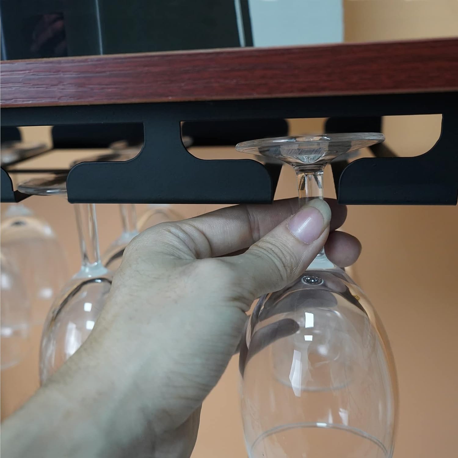 Wine Glass Holder - Hangers Under Shelf Cabinet Stemware Wine Glass Rack Glasses Storage Hanger