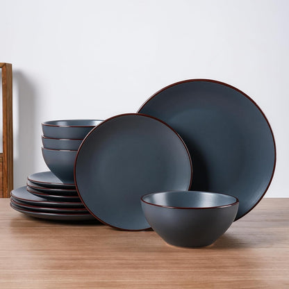 Famiware Venus Plates and Bowls Sets, 12 Pieces Stoneware Speckled Dinnerware Sets, Dishes Set for