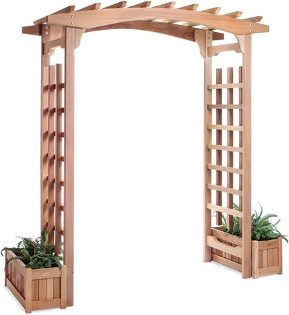 All Things Cedar PA96-Set 6-ft Cedar Garden Pagoda Arbor with Side Planters | Wedding Arch for