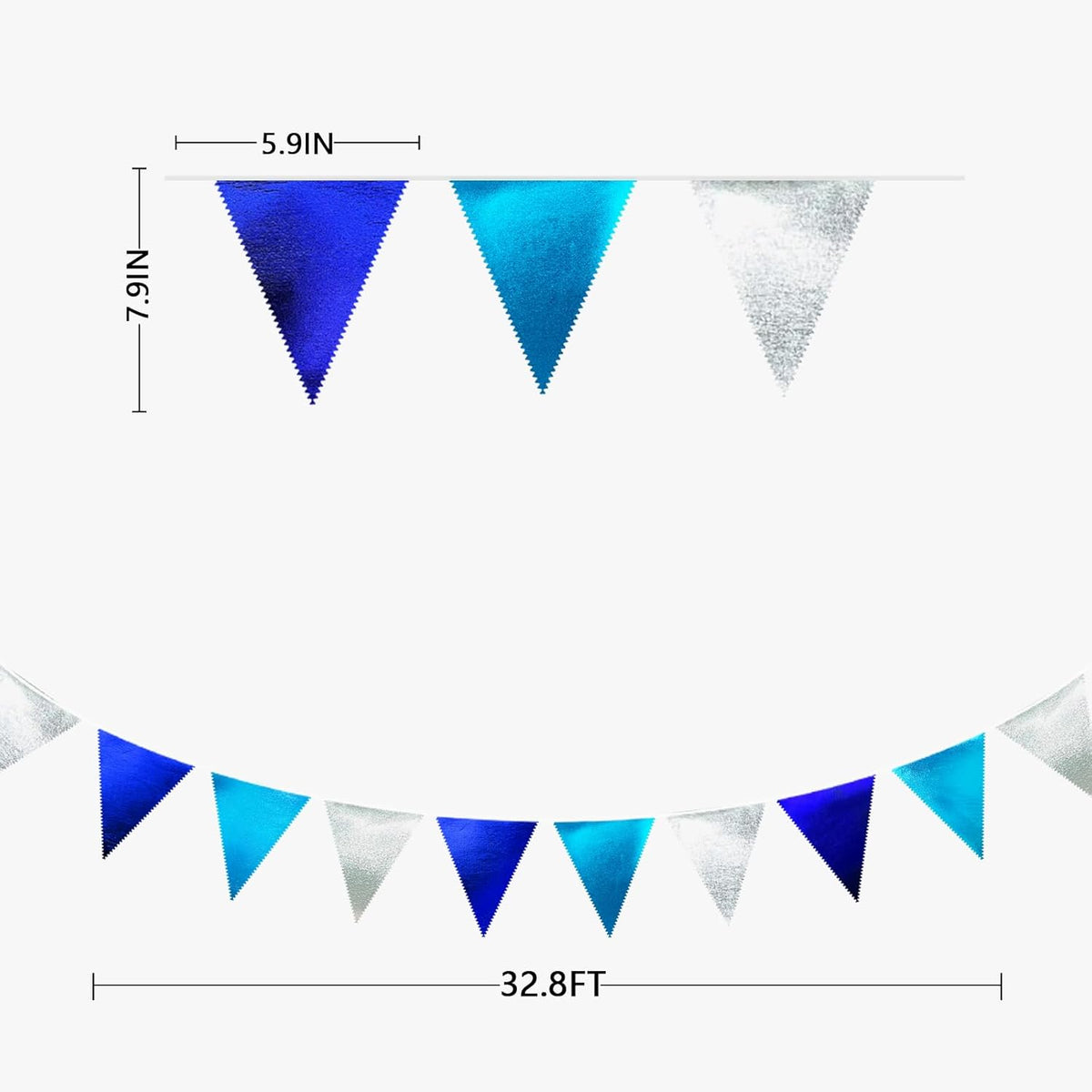 Navy Blue Silver Party Decorations Metallic Fabric Triangle Pennant Banner Flag Bunting Garland for
