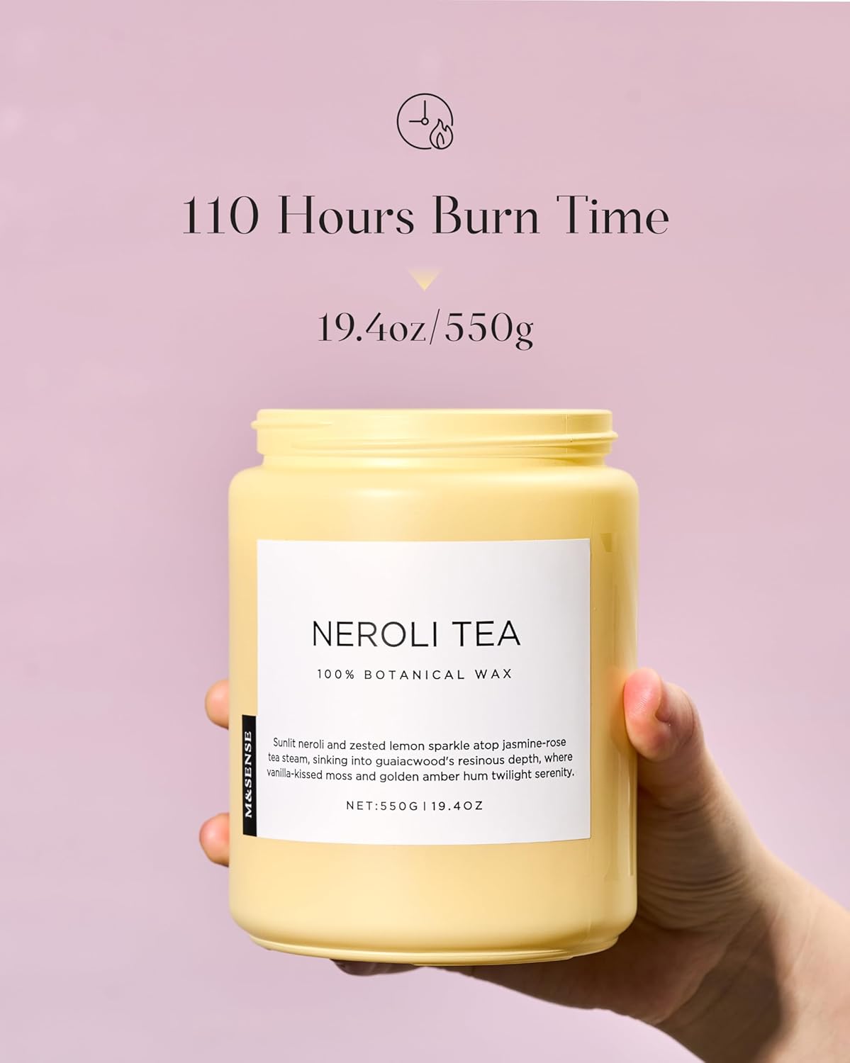 M&SENSE Neroli Tea Scented Candle, 19.4oz 110 Hours Long Lasting Burn 2 Wick Non Toxic Natural Soy