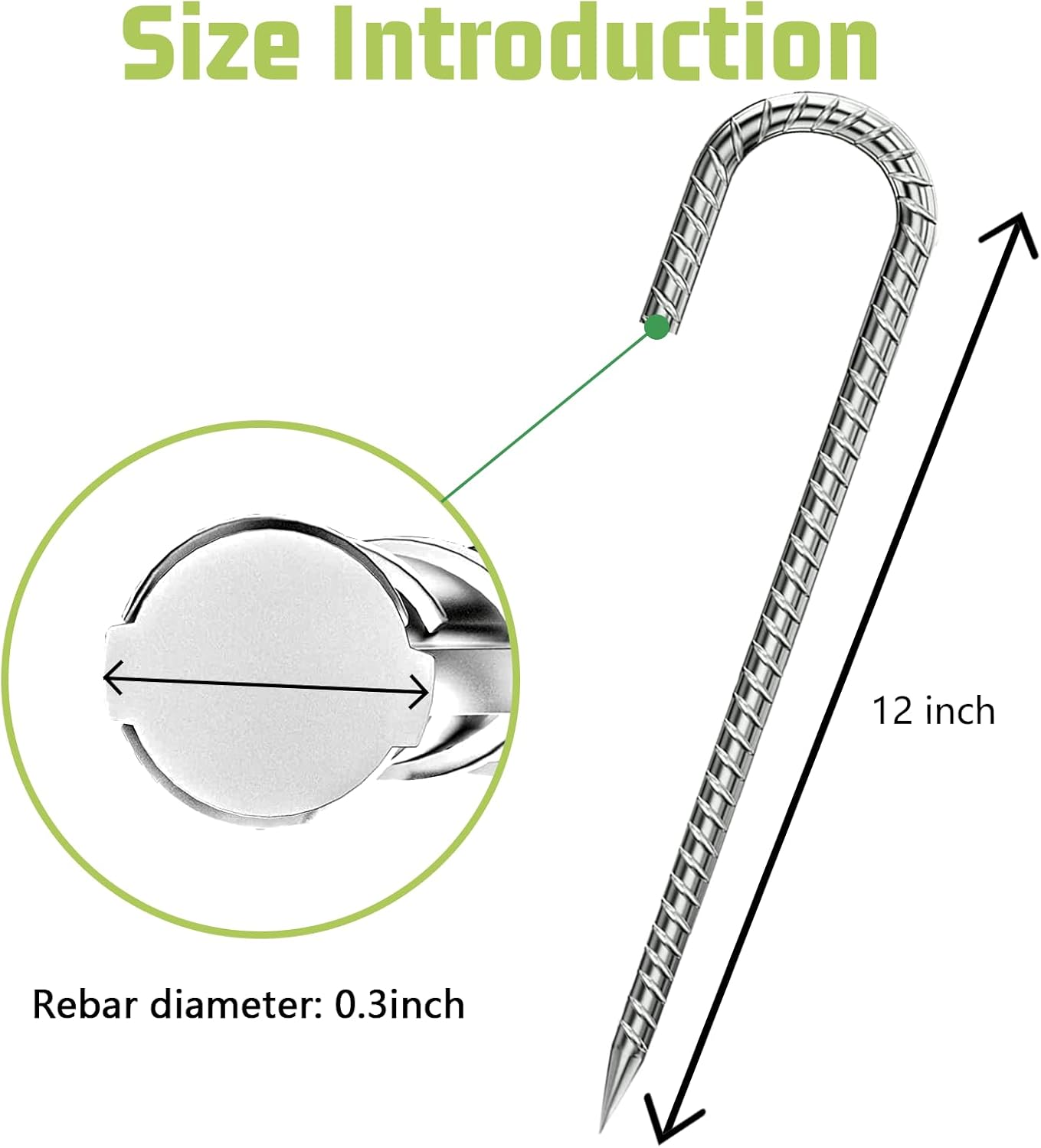 Rebar-Stakes-12-Inch, Ground Stakes Heavy Duty U-Hook Galvanized Anti-Rust Tent Stakes Heavy Duty
