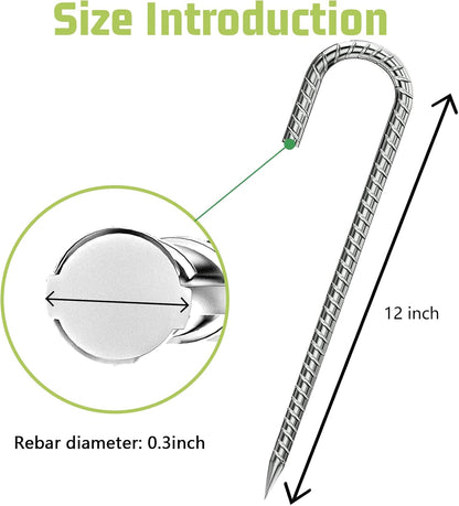Rebar-Stakes-12-Inch, Ground Stakes Heavy Duty U-Hook Galvanized Anti-Rust Tent Stakes Heavy Duty