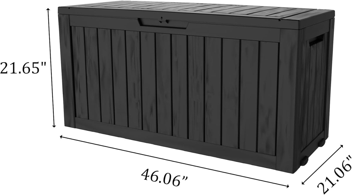80 Gallon Outdoor Storage Box with Wheels, Waterproof Lockable Resin Deck Box Patio Storage Bin for