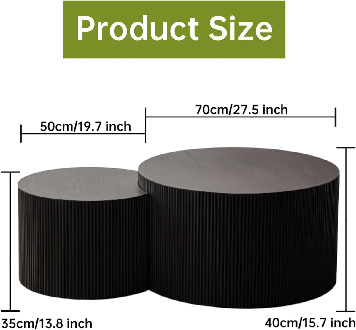 Round Nesting Coffee Table Modern Black Fluted Coffee Table Set of 2 Stripe Round Coffee Tables