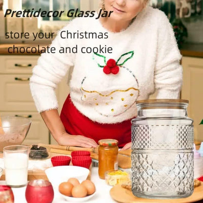 Large Glass Storage Jar, 60 FL OZ Glass Food Storage Containers with Bamboo Lid, Kitchen Containers