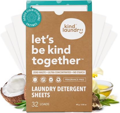 Kind Laundry Detergent Sheets with Stain-Fighting Enzymes - Plant Powered Eco-Friendly Laundry Soap