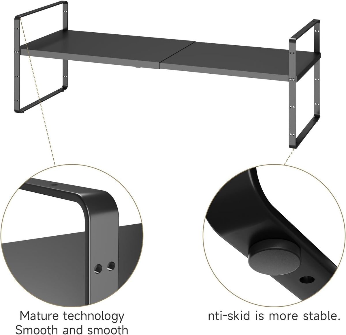 16.5~27.1" Expandable Shelf Organizer, 1Pack 8.1" Wide Stackable Cabinet Shelf Organizers, Black