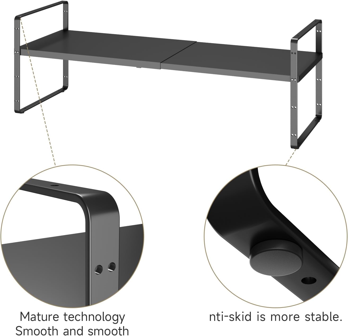 16.5~27.1" Expandable Shelf Organizer, 1Pack 8.1" Wide Stackable Cabinet Shelf Organizers, Black