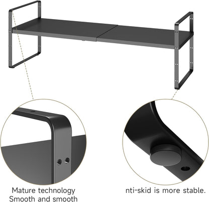 16.5~27.1" Expandable Shelf Organizer, 1Pack 8.1" Wide Stackable Cabinet Shelf Organizers, Black