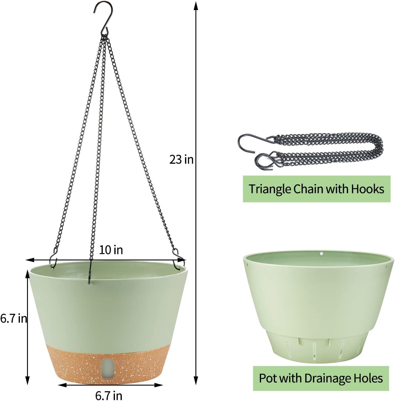 2 Pack Hanging Planters, 10 inch Indoor Outdoor Hanging Plant Pot Basket, Hanging Plastic Flower
