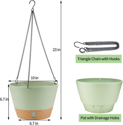 2 Pack Hanging Planters, 10 inch Indoor Outdoor Hanging Plant Pot Basket, Hanging Plastic Flower