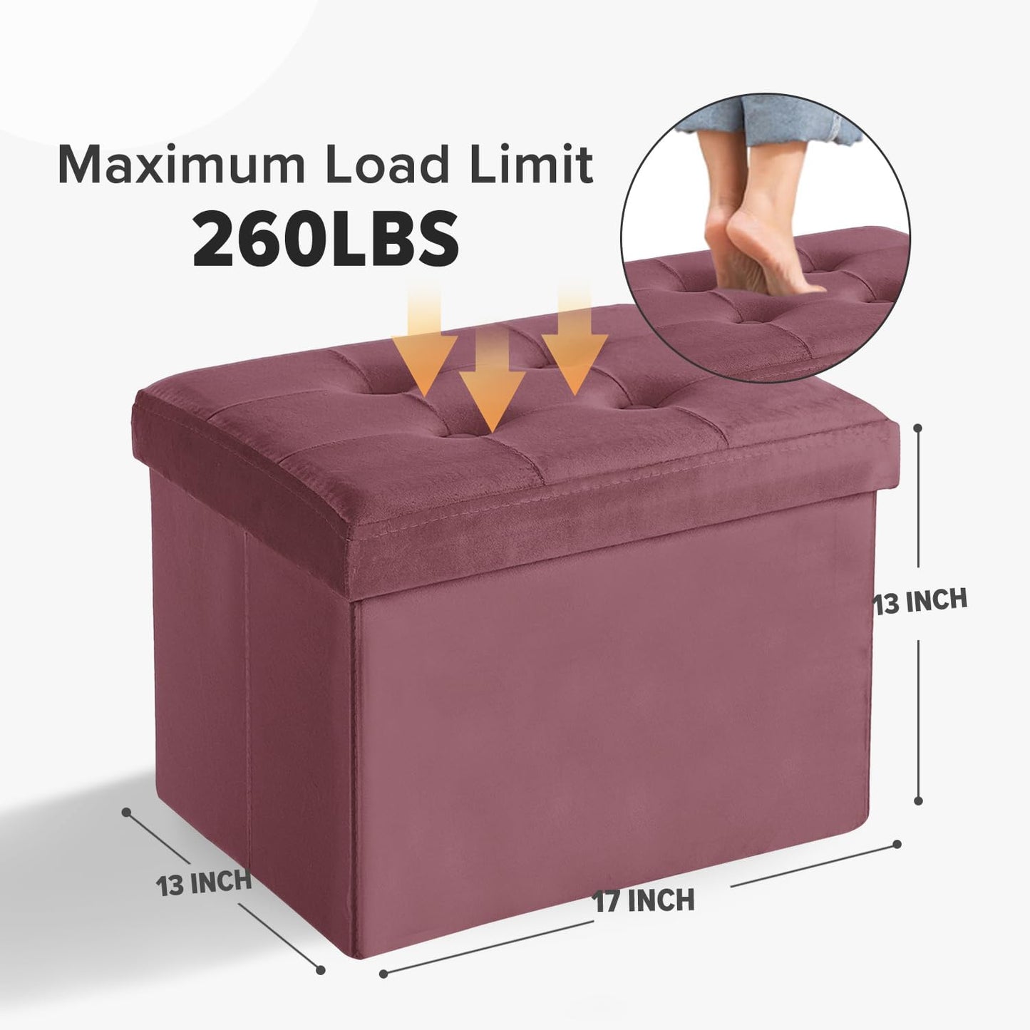 LINMAGCO Storage Ottoman Folding Foot Stool Velvet Footrest with Padded Modern Ottoman with Storage