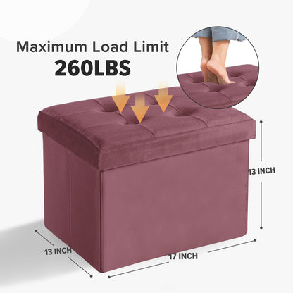 LINMAGCO Storage Ottoman Folding Foot Stool Velvet Footrest with Padded Modern Ottoman with Storage