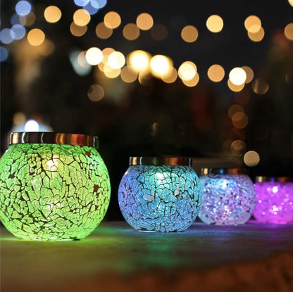 Cooo 2 Pack Heavy Solar Mosaic Crackle Glass Lights with Dual Solar Panels, Color-Changing RGB