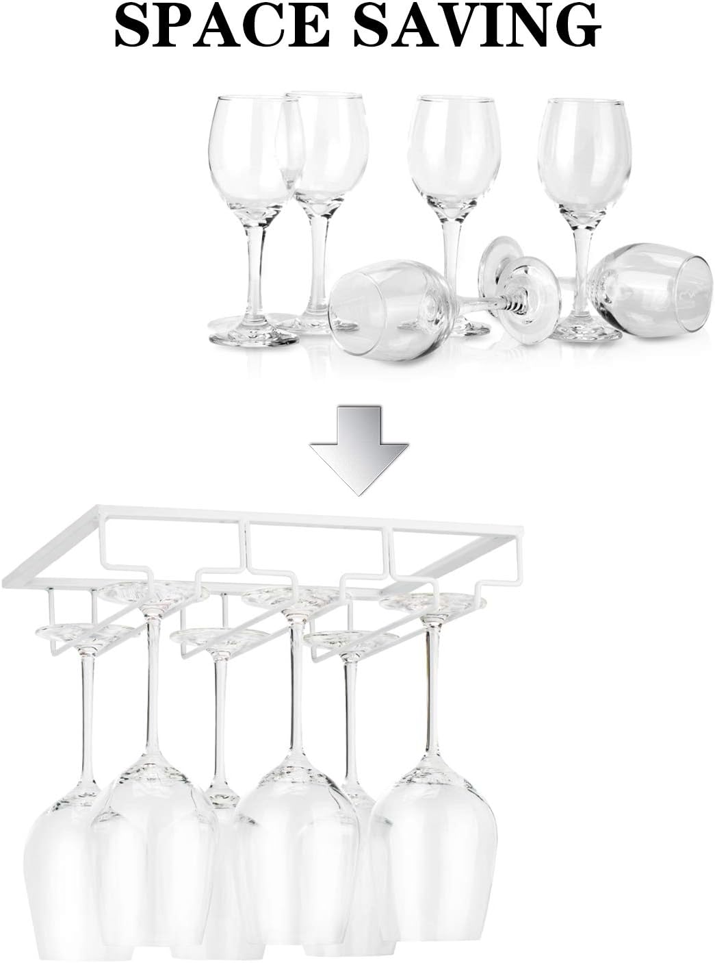 Wine Glass Rack - Under Cabinet Stemware Wine Glass Holder Glasses Storage Hanger Metal Organizer