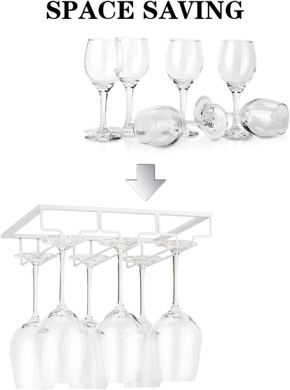 Wine Glass Rack - Under Cabinet Stemware Wine Glass Holder Glasses Storage Hanger 2 Pack Metal