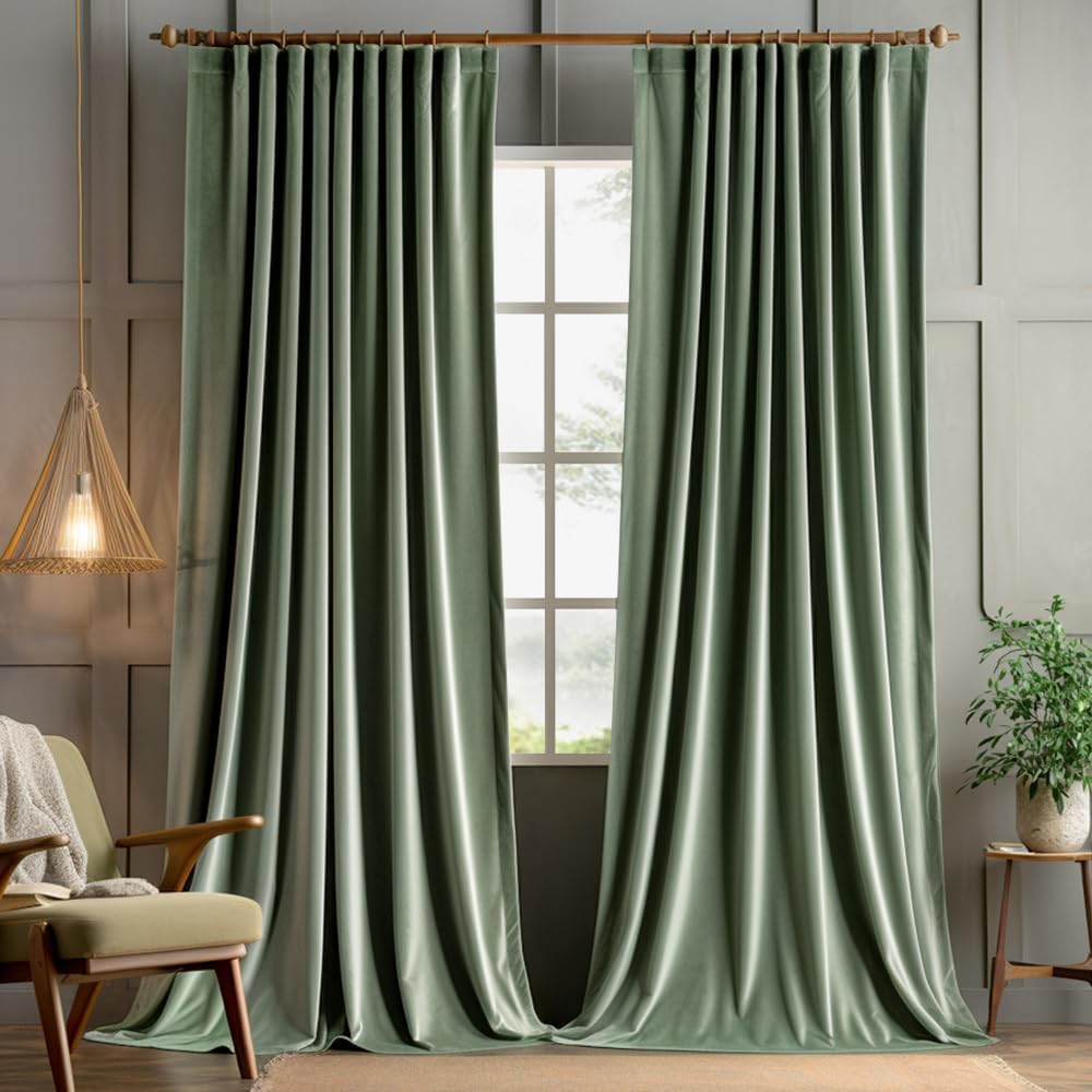 MIULEE Sage Green Polyester Curtains 96 inches 2 Panels - Pinch Pleated Luxury Room Darkening