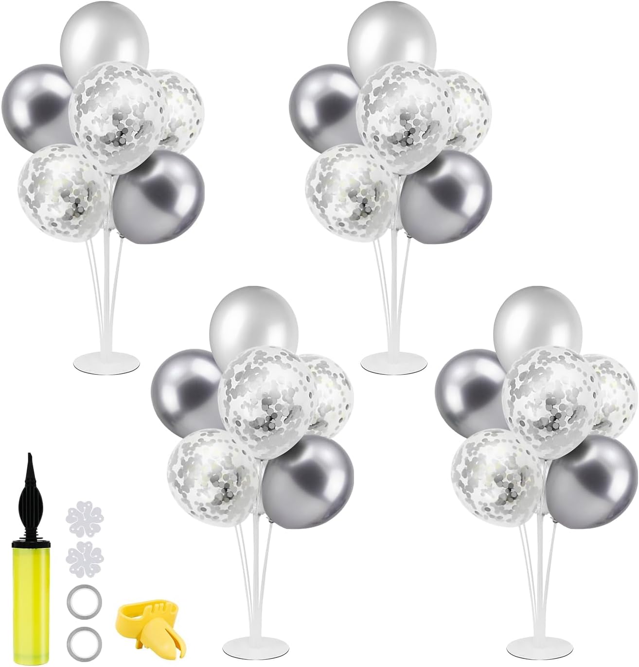 Silver Balloon Stand Centerpiece Table Decorations for 25th Wedding Anniversary Birthday Bridal