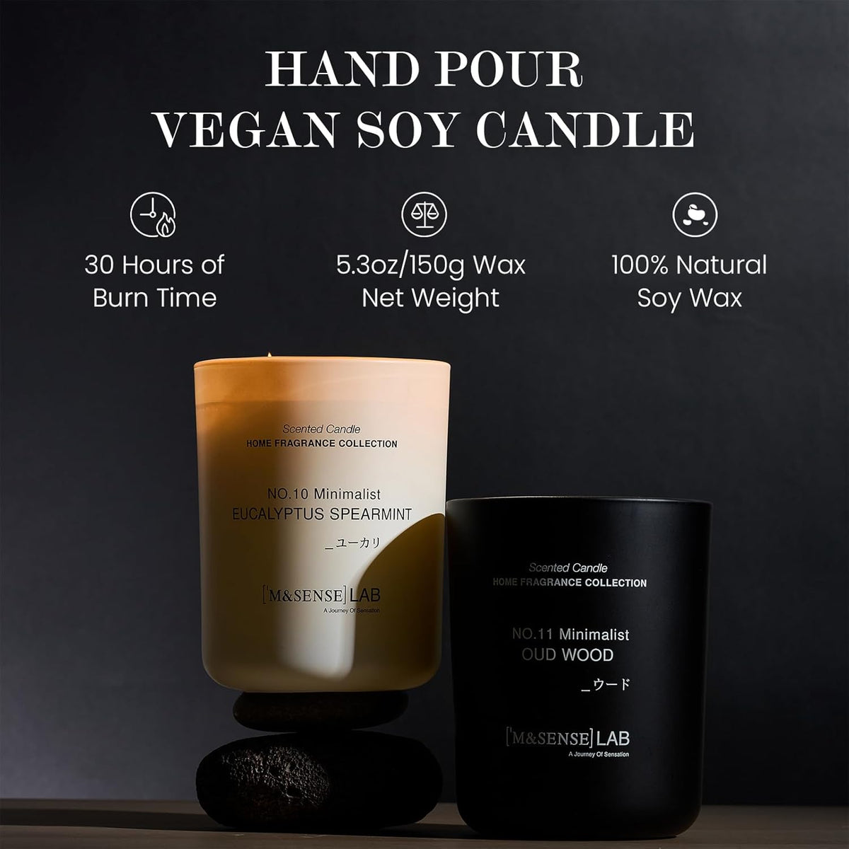 M&SENSE Natural Soy Candle| Eucalyptus Spearmint | 5.3 oz | Minimalist Scented Candle for