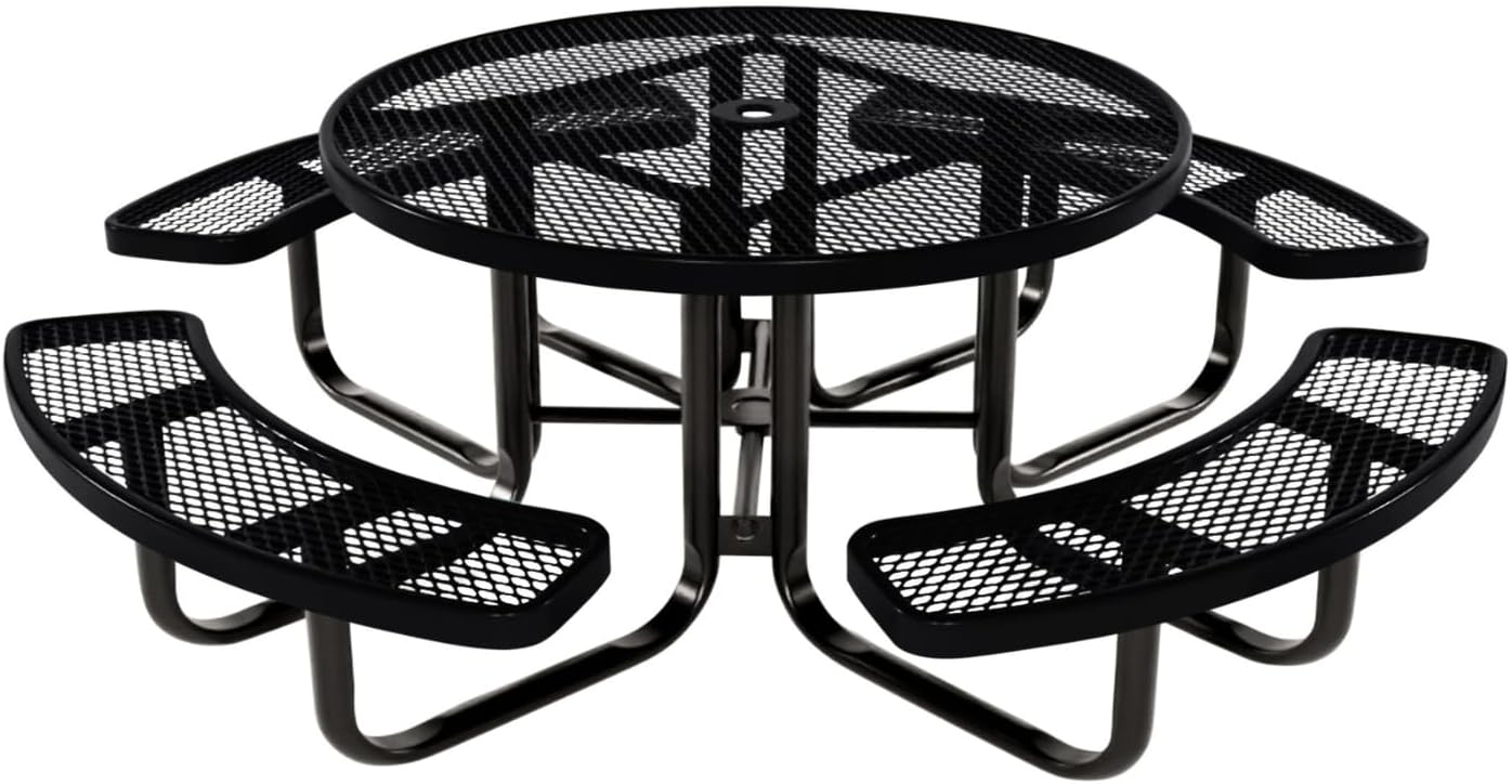 Coated Outdoor Furniture Heavy-Duty Portable Outdoor Kids Table with Umbrella Hole, Expanded Metal