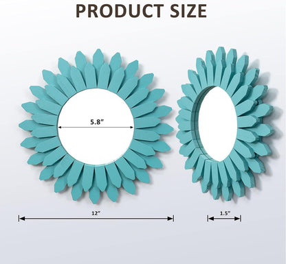 Honiway Beach Wall Decor Mirror 2 Pack 12 inch Wood Coastal Wall Decor Sunburst Boho Home Decor