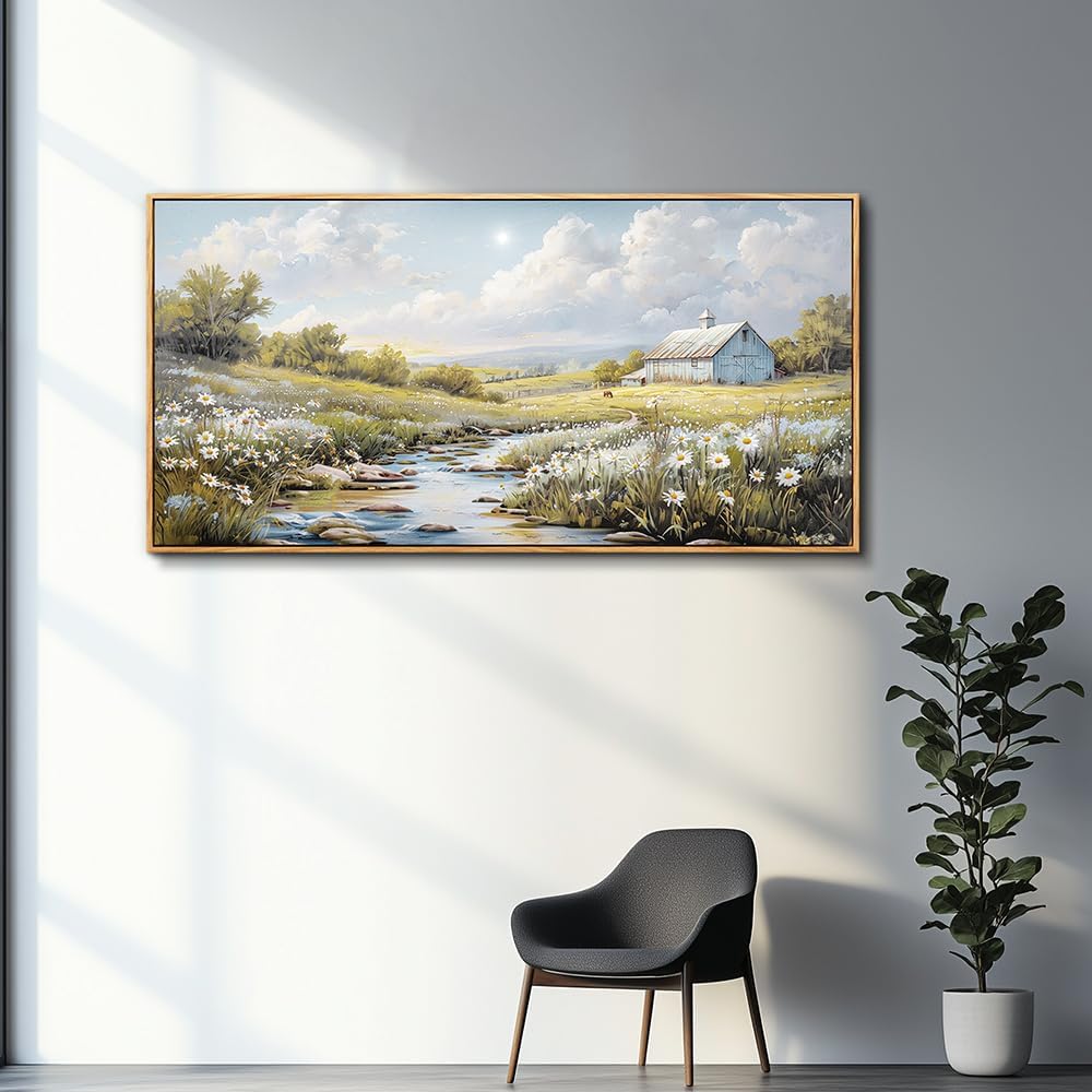 PHAOHUAXM Wood Framed Wall Art For Living Room Large Canvas Wall Decor For Bedroom Flower