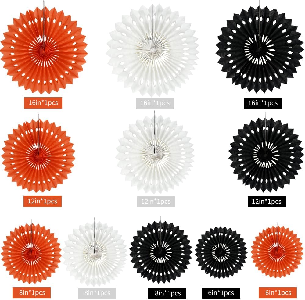 BEISHIDA Black Orange White Hanging Honeycomb Round Paper Fans Decoration Set for New Year Baby