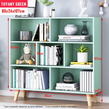 IOTXY Wooden Open Shelf Bookcase - 3-Tier Floor Standing Display Cabinet Rack with Legs, 7 Cubes