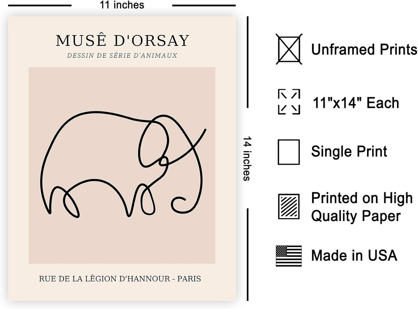 Poster Master Vintage Poster - Retro One Line Elephant Drawing Print - Elephant Art - Minimal Gift