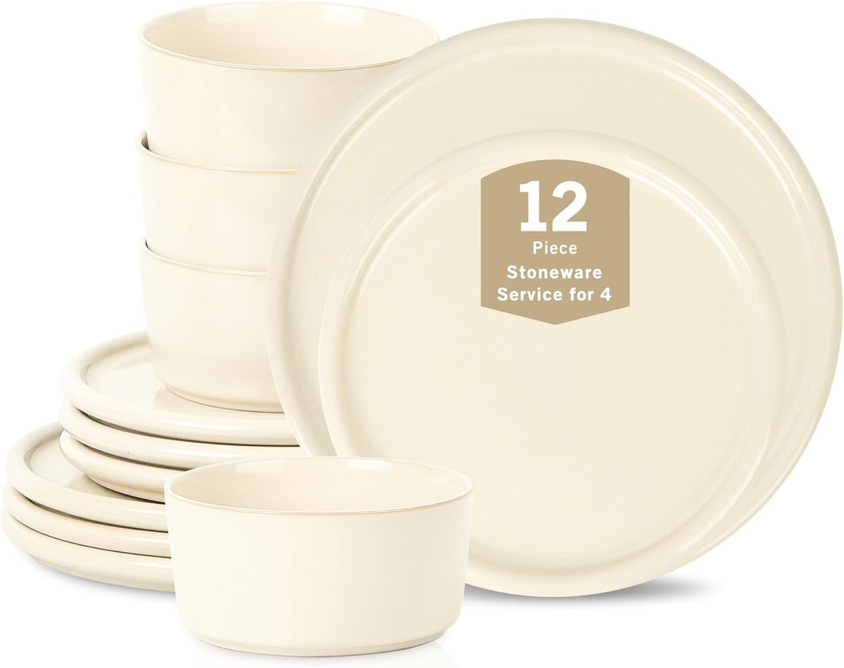 Stone Lain Eden 12-Piece Dinnerware Set Stoneware, Plates and Bowls Set, Dishwasher and Microwave
