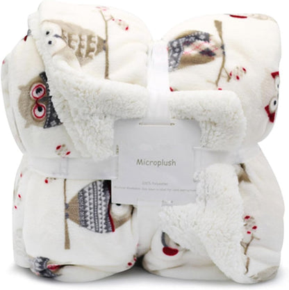 UKELER Owl Sherpa Bed Blanket King Size 90''x108''- Ultra Soft Cozy Flannel Fleece Blanket for