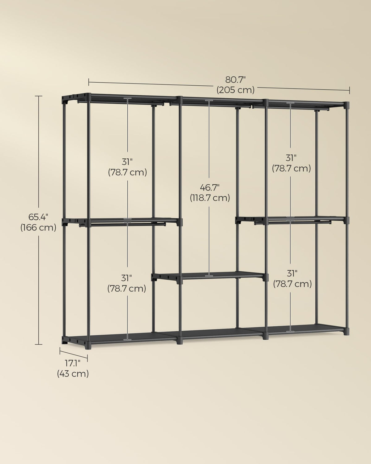 SONGMICS Portable Closet, Freestanding Closet Organizer, Clothes Rack with Shelves, Hanging Rods