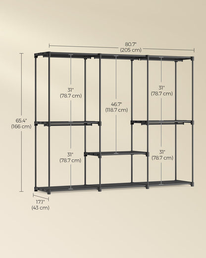 SONGMICS Portable Closet, Freestanding Closet Organizer, Clothes Rack with Shelves, Hanging Rods