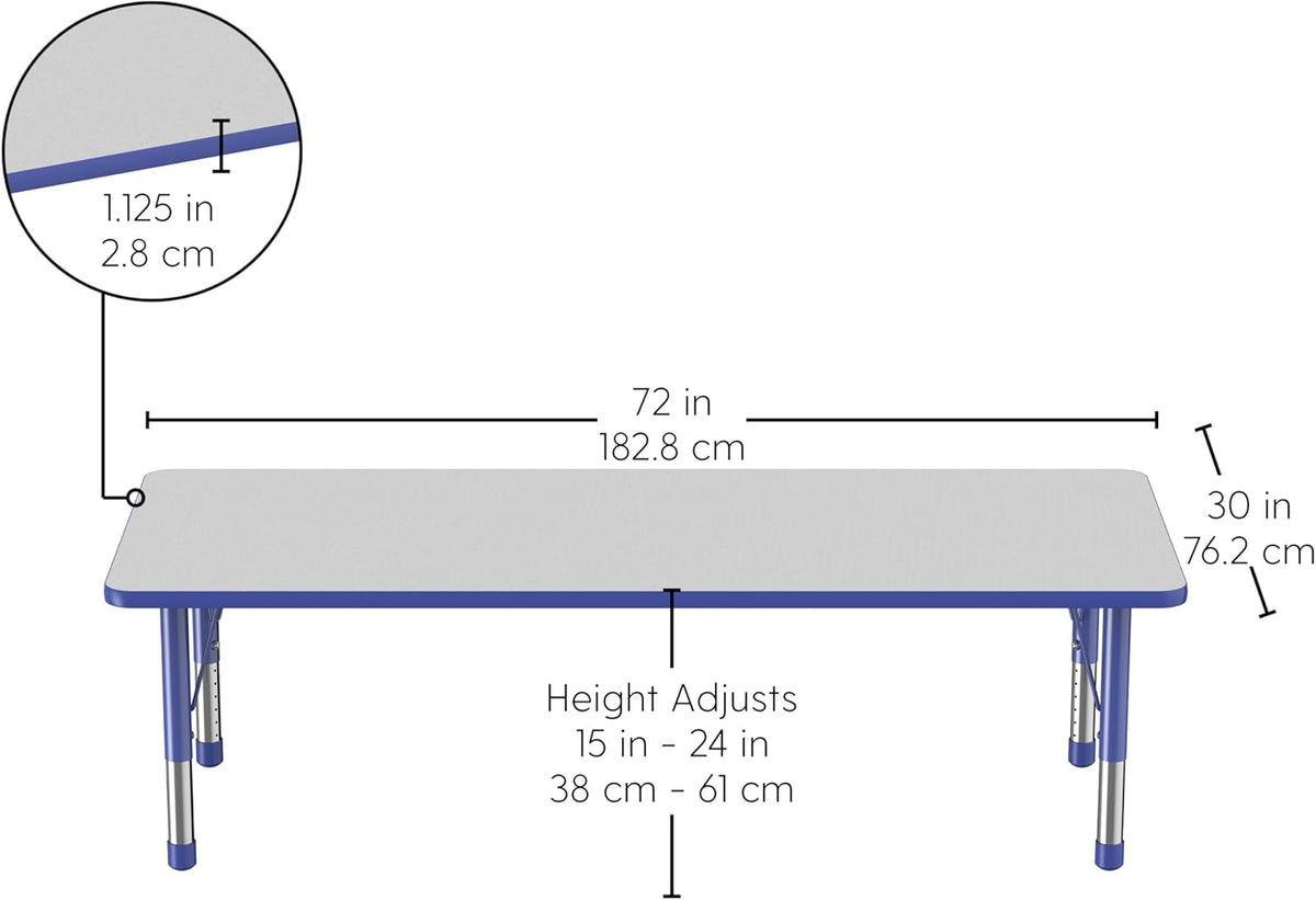 FDP Rectangle Activity School and Classroom Kids Table (30 x 72 inch), Chunky Toddler Leg