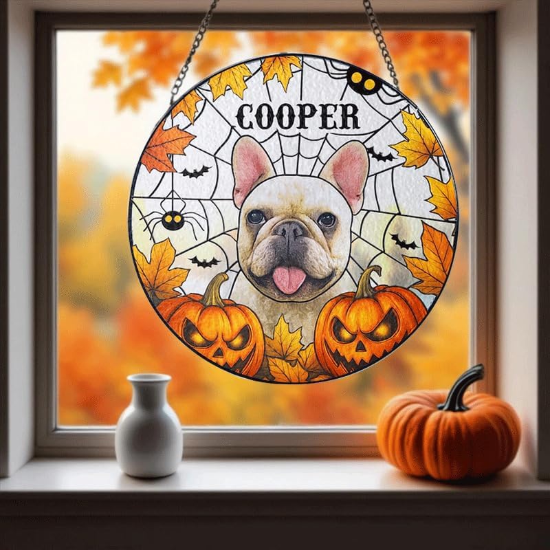 Personalized Halloween Dog Glass Window Hanging Ornament,Custom Pet Photo Ornament, Unique for Dog