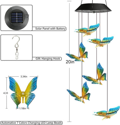 Toodour Solar Wind Chime, Color Changing Wind Chimes Butterfly, LED Decorative Mobile, Gifts for