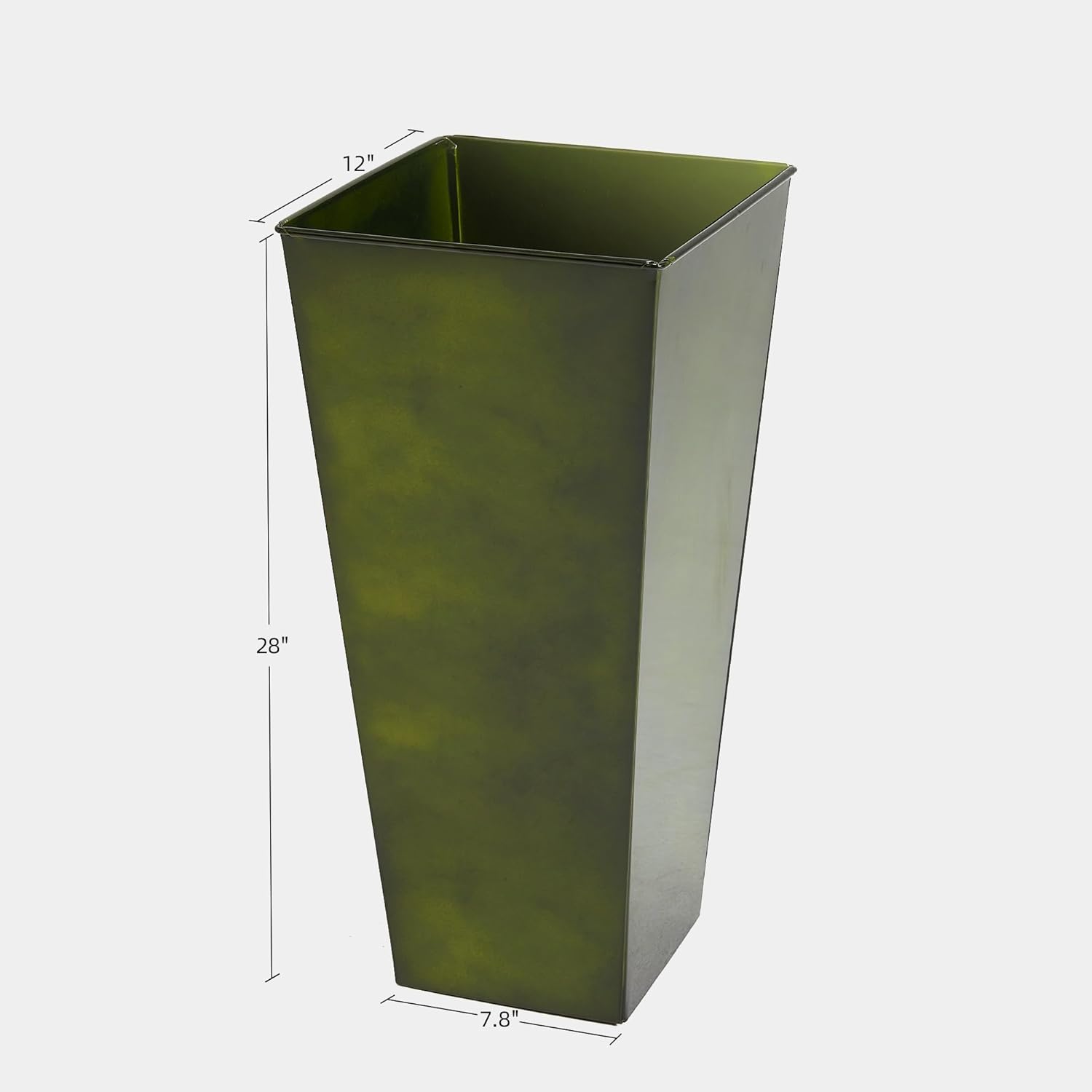 KOL 28''H. Tall Metal Planter with Saucer, Galvanized Steel Glazed Planter Pots with Drainage Hole