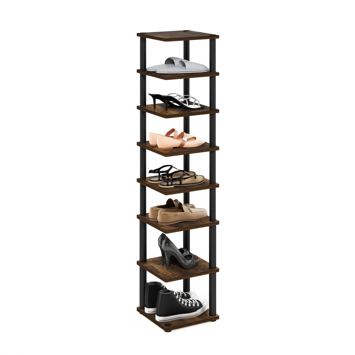 Furinno Turn-N-Tube Vertical Shoe Rack, 8-Tier Narrow Shoe Organizer, Free Standing Shoe Storage