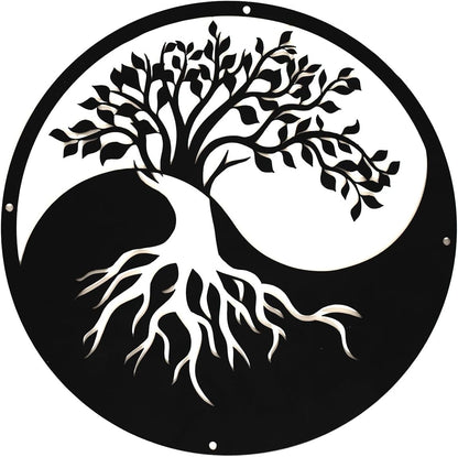 SHIMANY Black Metal Wall Art - Yin&Yang Tree Of Life Hanging Wall Sculpture for Living Room