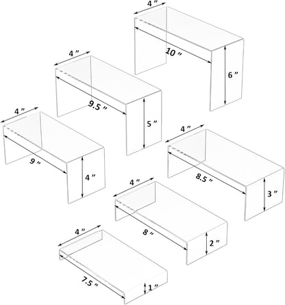 Acrylic Display Risers 6pcs, Clear Rectangular Display Organizer Stands, Acrylic Display for Funko