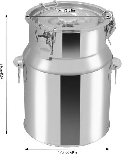 Stainless Steel Milk Can, 201 Stainless Steel Pail 1Gal Milk Can with Sealed Lid, 5L Hanging Lid